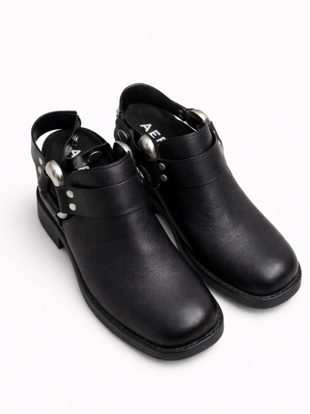 AEROSOLES Black Mary Jane Mules with Silver Accents